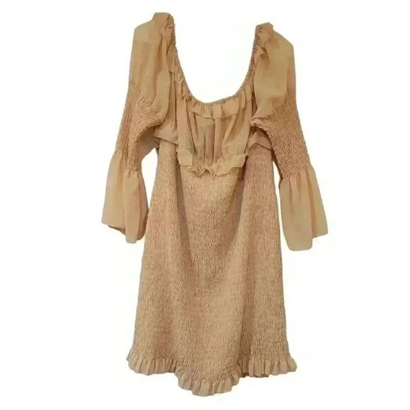 Pretty Little Thing Women's Stone Ivory Chiffon Shirred Body Con Dress NEW - Picture 9 of 16